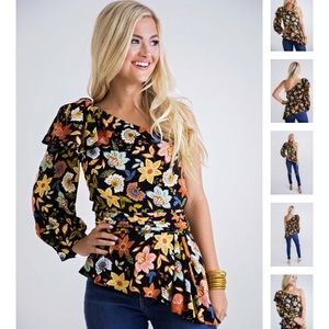 Karlie Multi Floral One Shoulder Top - Small